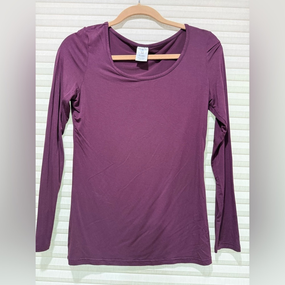 Basic Scoop Neck Long Sleeve Top - Plum